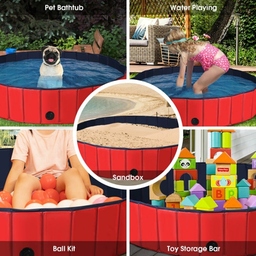 Gymax 63'' Foldable Dog Pet Pool Kiddie Bathing Tub Indoor Outdoor Leakproof Portable