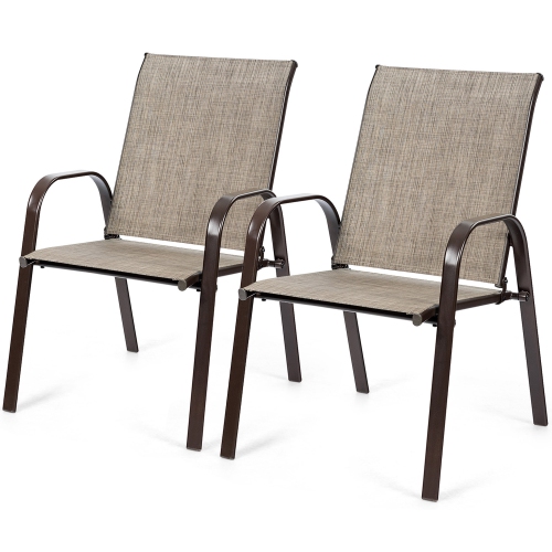 Gymax Set of 2 Patio Chairs Dining Chairs Garden Outdoor w/ Armrest Steel Frame