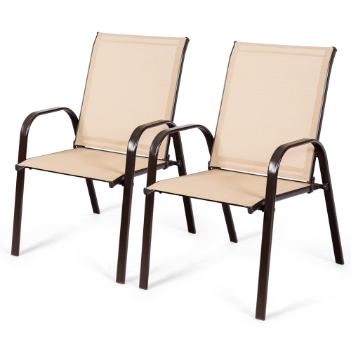 Gymax Set of 2 Patio Chairs Dining Chairs Garden Outdoor w/ Armrest Steel Frame