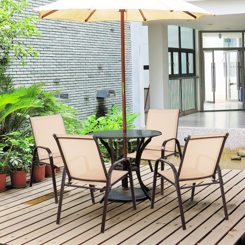 Gymax Set of 4 Patio Chairs Dining Chairs Garden Outdoor w/ Armrest Steel Frame