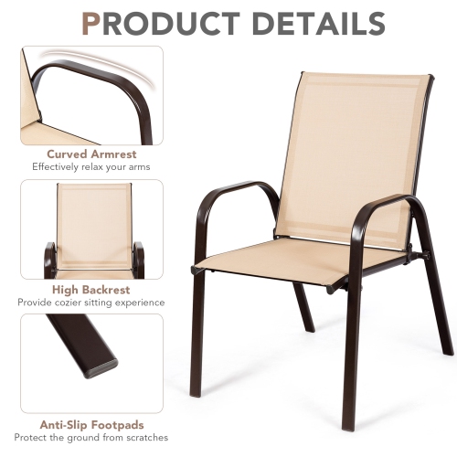 Gymax Set of 4 Patio Chairs Dining Chairs Garden Outdoor w/ Armrest Steel Frame