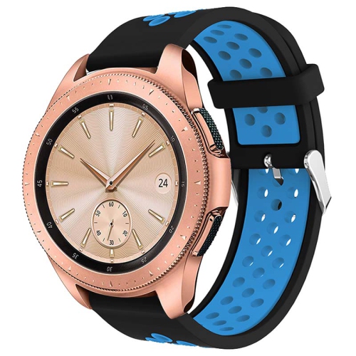 STRAPSCO  Perforated Silicone Rubber Watch Band Strap for Samsung Galaxy Watch / Active / Gear - 20MM - Black & In Blue