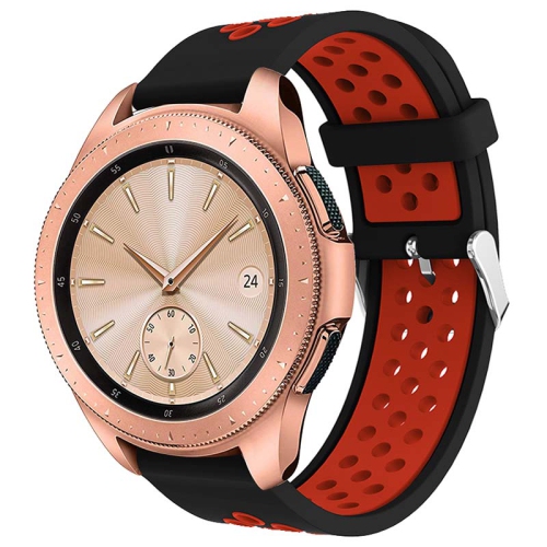 STRAPSCO  Perforated Silicone Rubber Watch Band Strap for Samsung Galaxy Watch / Active / Gear - 22MM - Black & In Red