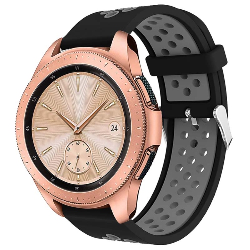 STRAPSCO  Perforated Silicone Rubber Watch Band Strap for Samsung Galaxy Watch / Active / Gear - 20MM - & Grey In Black