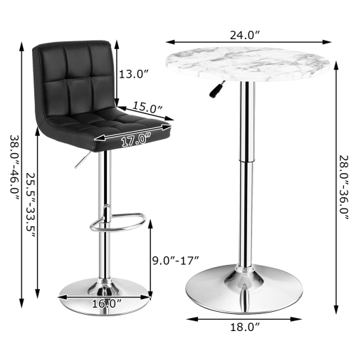 Gymax Set of 4 PU Leather Bar Stool Swivel Bar Chair w/ Adjustable Height Black