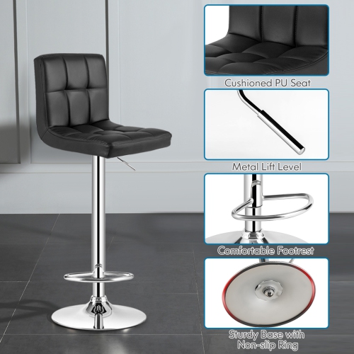 Gymax Set of 4 PU Leather Bar Stool Swivel Bar Chair w/ Adjustable Height Black