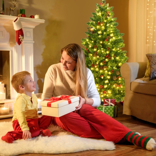 Gymax 4.5FT Pre-Lit Christmas Tree Hinged Artificial Tree Indoor w/ LED Lights