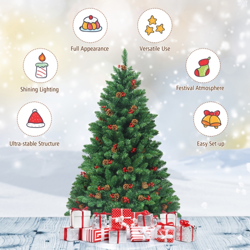 Gymax 4.5FT Pre-Lit Christmas Tree Hinged Artificial Tree Indoor w/ LED Lights