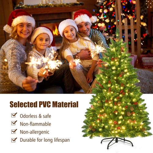 Gymax 4.5FT Pre-Lit Christmas Tree Hinged Artificial Tree Indoor w/ LED Lights