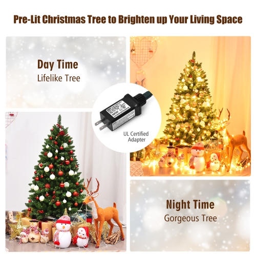 Gymax 4.5FT Pre-Lit Christmas Tree Hinged Artificial Tree Indoor w/ LED Lights