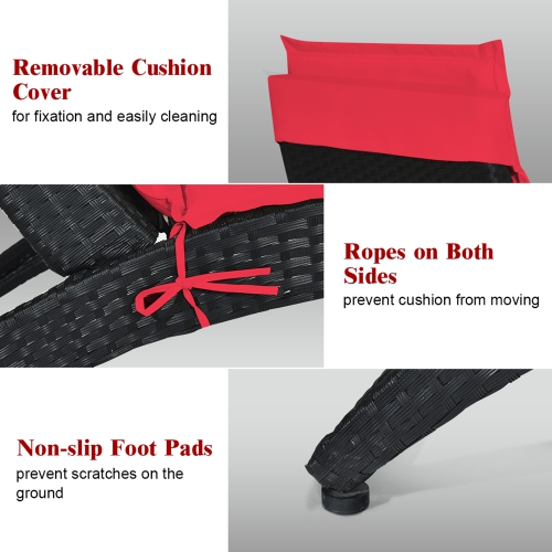 Gymax Foldable Rattan Wicker Chaise Lounge Chair w/ Red Cushion Patio Outdoor