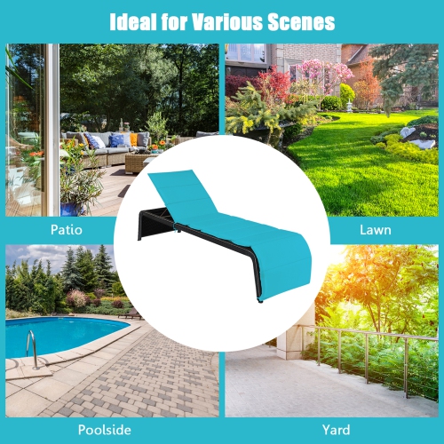 Gymax Set of 2 Adjustable Rattan Patio Recliner Chaise Lounge Chair w/ Turquoise Cushion