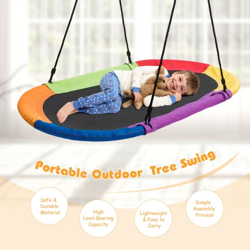 Gymax 60'' Saucer Tree Swing Surf Outdoor Adjustable Kids Giant Oval Platform Swing Set