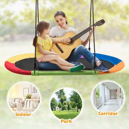 Gymax 60'' Saucer Tree Swing Surf Outdoor Adjustable Kids Giant Oval Platform Swing Set