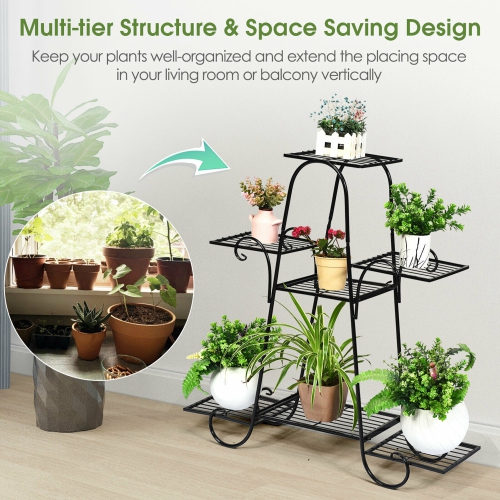 Gymax 7 Tier Plant Stand Metal Shelf Multilayer Potted Display Rack Patio Garden