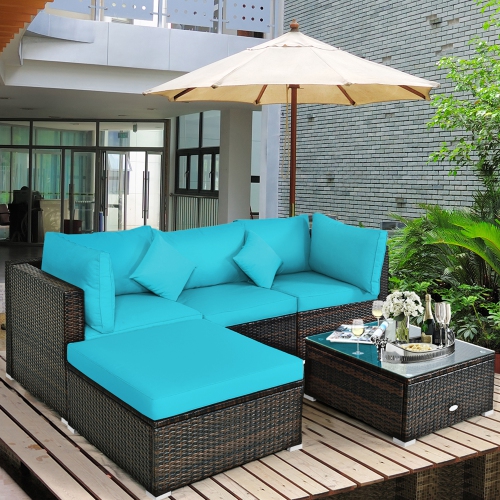 Ensemble de 5 pièces de Mobilier de Terrasse en Rotin Gymax avec Coussins