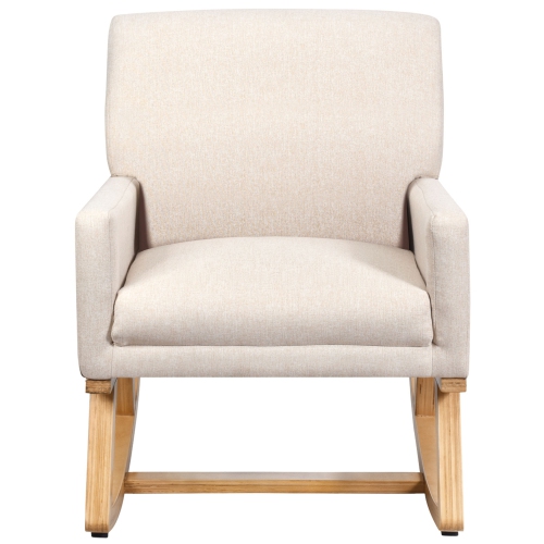 Gymax Mid Century Fabric Rocking Chair Upholstered Accent Armchair Lounge Chair Beige/Gray