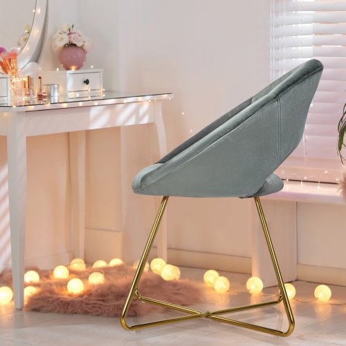 Gymax Accent Velvet Chair Dining Arm Chair Make-up Stool w/Golden Metal Leg