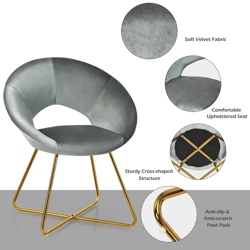 Gymax Accent Velvet Chair Dining Arm Chair Make-up Stool w/Golden Metal Leg