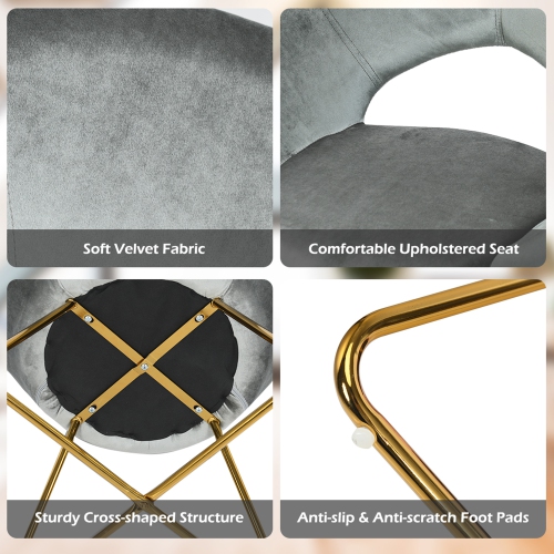 Gymax Accent Velvet Chair Dining Arm Chair Make-up Stool w/Golden Metal Leg