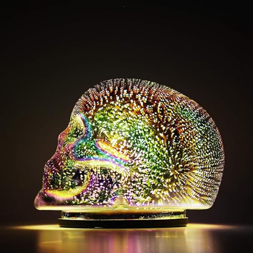 Lampe de table crâne LED de Mind Games - Décoration d'Halloween alimentée par piles pour bureau ou table - Lampe LED de style gothique