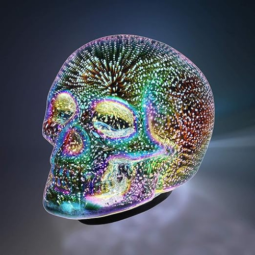 Lampe de table crâne LED de Mind Games - Décoration d'Halloween alimentée par piles pour bureau ou table - Lampe LED de style gothique