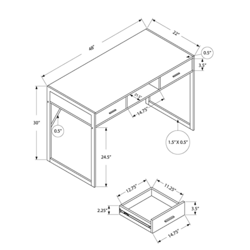 Specialties Computer DESK-48 L/White/Silver Metal