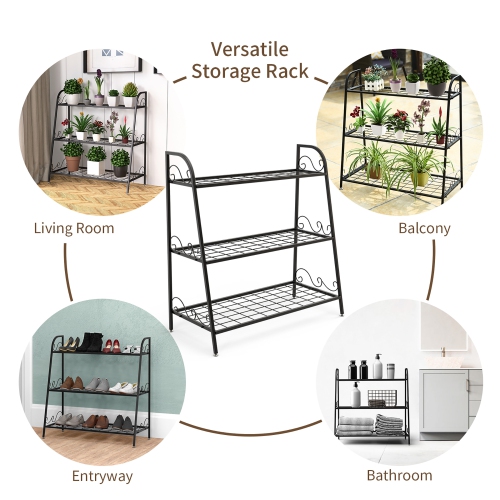 Costway 3-tier Metal Plant Stand Shelf Flower Pot Holder Display Rack Shoe Organizer