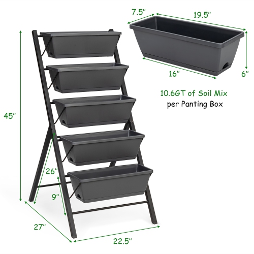 Costway Set of 2 4 FT Vertical Raised Garden Bed 5-Tier Planter Box for Patio Balcony