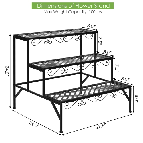 Costway 3 Tiers Metal Plant Stand Ladder Flower Pot Rack Decorative Planter Holder