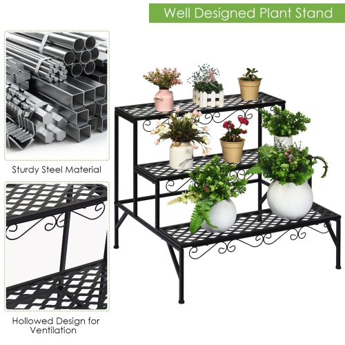 Costway 3 Tiers Metal Plant Stand Ladder Flower Pot Rack Decorative Planter Holder