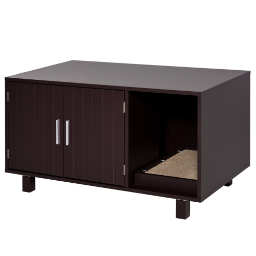 PAWHUT  Cat Litter Box Enclosure, Hidden Litter Box Furniture, Cat House End Table Washroom With Scratching Pad, for Indoor Cats Kittens In Brown