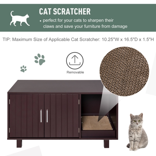 PawHut Cat Litter Box Enclosure, Hidden Litter Box Furniture, Cat House End Table Washroom with Scratching Pad, for Indoor Cats Kittens, Brown
