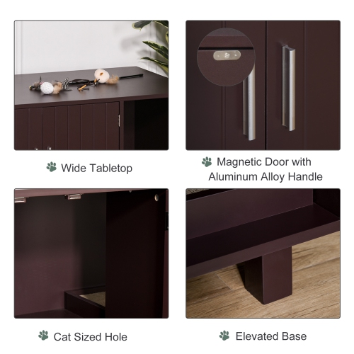 PawHut Cat Litter Box Enclosure, Hidden Litter Box Furniture, Cat House End Table Washroom with Scratching Pad, for Indoor Cats Kittens, Brown