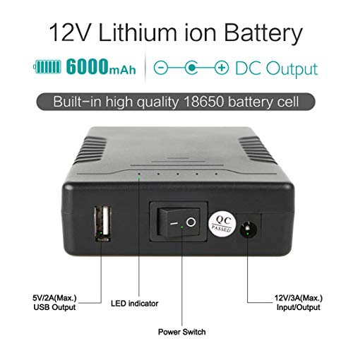 TalentCell Rechargeable 12V 6000mAh/5V 12000mAh DC Output Lithium Ion Battery Pack for LED Strip and CCTV Camera, Portable ...