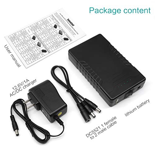 TalentCell Rechargeable 12V 6000mAh/5V 12000mAh DC Output Lithium Ion Battery Pack for LED Strip and CCTV Camera, Portable ...