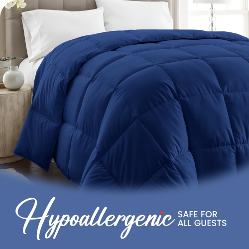 Canadian – Couvre-lit en microfibre de lin, 80 x 90 po, cousu cousu, duvet de soie, bourre de douillette hypoallergénique, respirante, bleu