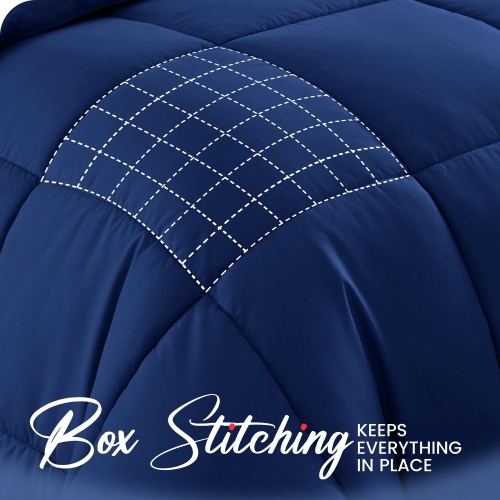 Canadian – Couvre-lit en microfibre de lin, 80 x 90 po, cousu cousu, duvet de soie, bourre de douillette hypoallergénique, respirante, bleu