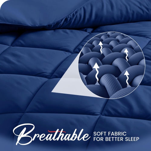 Canadian – Couvre-lit en microfibre de lin, 80 x 90 po, cousu cousu, duvet de soie, bourre de douillette hypoallergénique, respirante, bleu