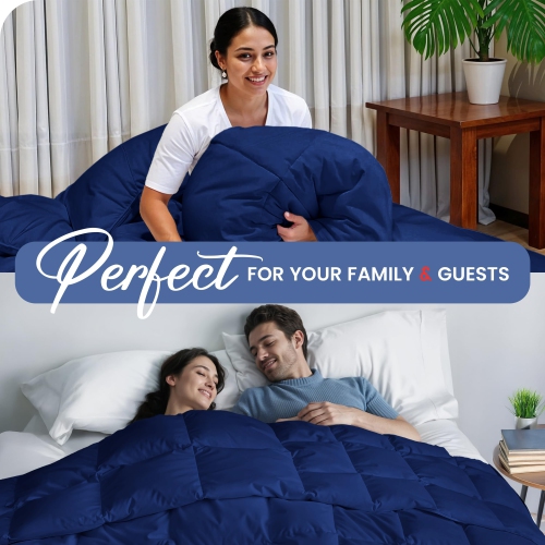 Canadian – Couvre-lit en microfibre de lin, 80 x 90 po, cousu cousu, duvet de soie, bourre de douillette hypoallergénique, respirante, bleu