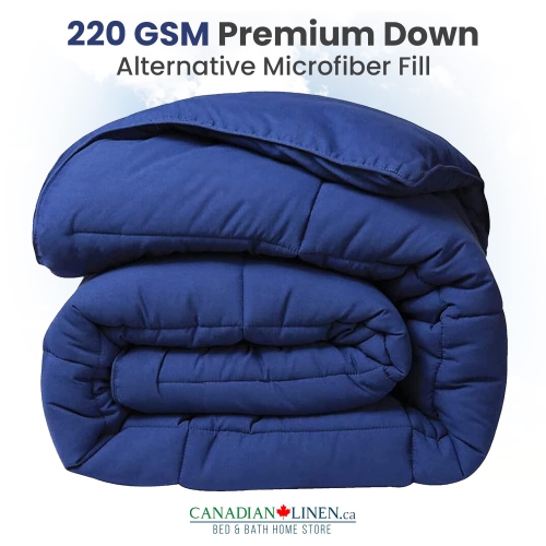 Canadian – Couvre-lit en microfibre de lin, 80 x 90 po, cousu cousu, duvet de soie, bourre de douillette hypoallergénique, respirante, bleu