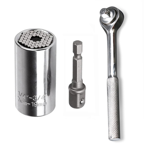 AXGEAR  7Mm-19MM Universal Socket Kit Grip Ratchet Wrench Drill Adapter Tool Set -