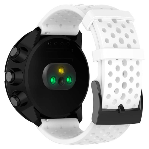 StrapsCo Bracelet de Montre Perforé en Caoutchouc de Silicone pour Suunto 9 & Spartan Sport Wrist HR Baro - Moyen-Long - Blanc