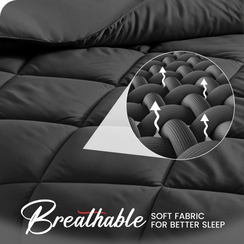 Canadian – Couvre-lit en microfibre de lin, 90 x 90 po, cousu en carré, bourre de douillette en duvet synthétique, hypoallergénique, gris, grand