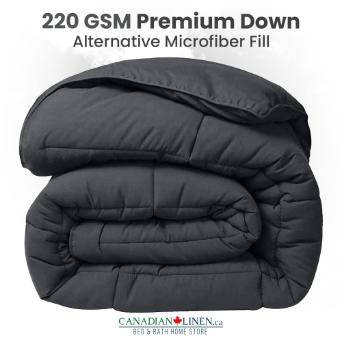 Canadian – Couvre-lit en microfibre de lin, 90 x 90 po, cousu en carré, bourre de douillette en duvet synthétique, hypoallergénique, gris, grand