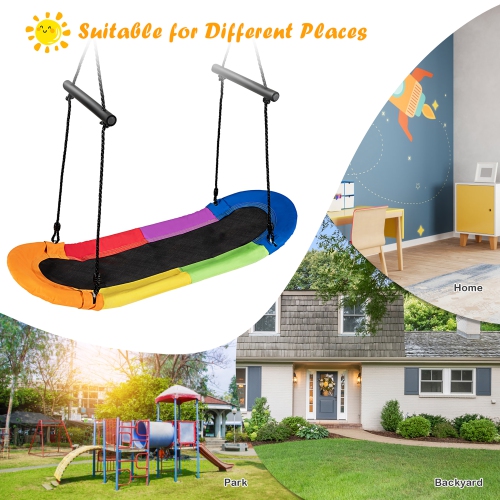 Costway Saucer Tree Swing Surf Kids Outdoor Adjustable Oval Platform Set w/ Handle