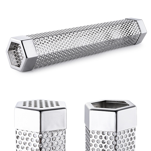 12 Inch Smoker Box Stainless Steel Perforated Hexagon Tube For BBQ and Grill - axGear