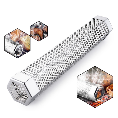 12 Inch Smoker Box Stainless Steel Perforated Hexagon Tube For BBQ and Grill - axGear