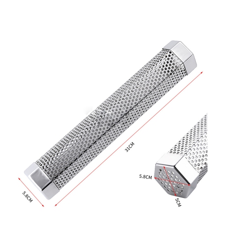 12 Inch Smoker Box Stainless Steel Perforated Hexagon Tube For BBQ and Grill - axGear