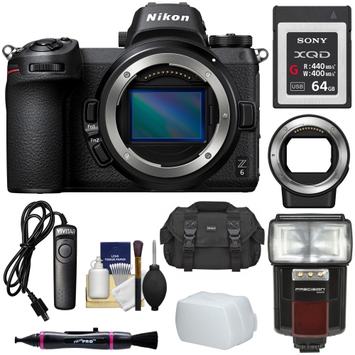 Nikon Z6 Mirrorless Digital Camera with FTZ Mount Adapter & 64GB XQD Card | Case | Remote | Flash | Video Flash | Kit
